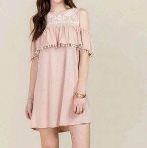 COPY - 2/$20 Francesca's Alya Cold Sloulder Pom Pom Dress